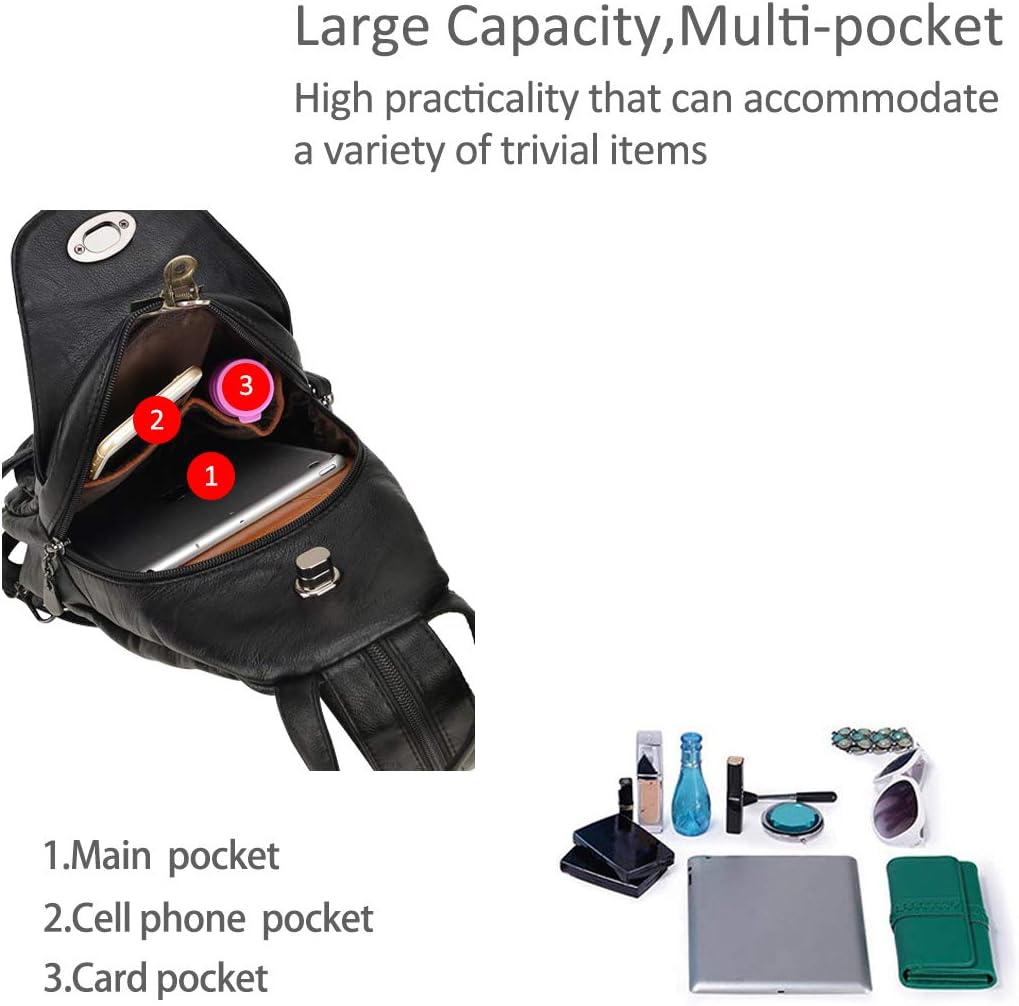NICOLE&DORIS Fashion Women Backpack Small Leather Backpack Black Women Chest Bag Shoulder Bag Casual Ladies Fashion Daypack Black - Image 5