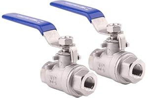 DERNORD Ball Valve Stainless Steel 304 1/4" NPT Heavy Duty for Water, Oil, and Gas with Blue Locking Handles (Pack of 2)