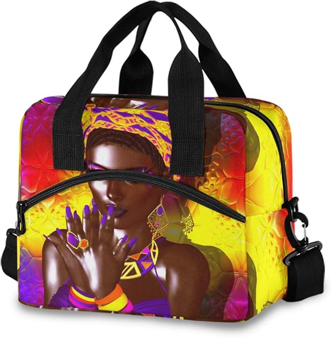 African American Woman Lunch Bags for Women Leakproof