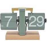 Itigoitie Beech Wood Base Flip Down Clock,Retro Digital Flip Desk Clock,Vintage Auto Flip Clock,Mechanical Clock,Battery Oper
