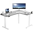 VIVO Electric Corner L-Shaped 63 x 47 inch Standing Desk, Height Adjustable, Memory Controller, Dark Gray Top White Frame, DESK-E3CTWG-47