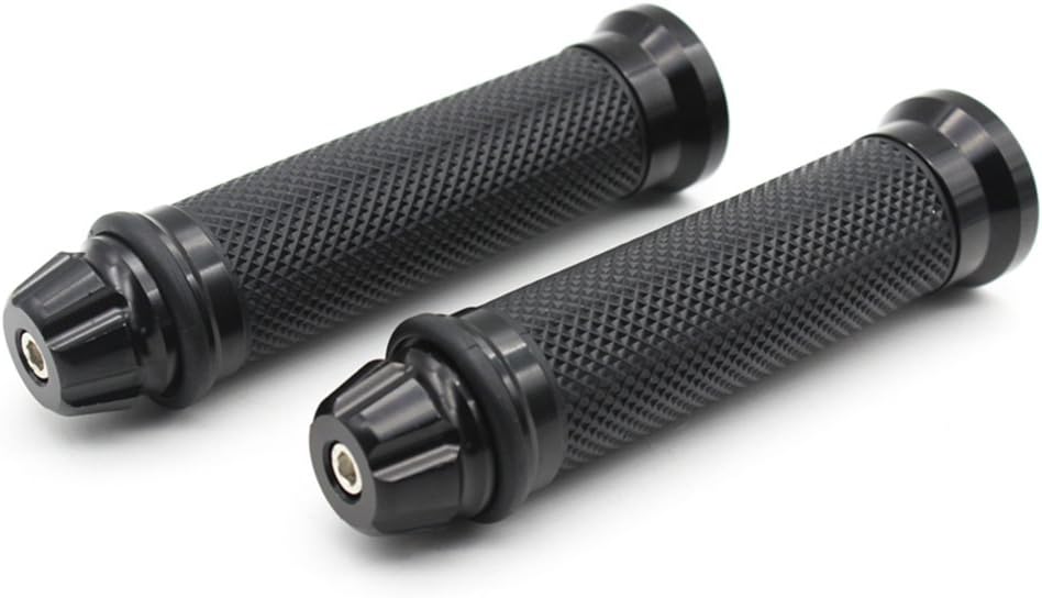 Nuoxinus Motorcycle Hand Grips with Bar End Cap, Racing CNC Aluminum & Soft Rubber Handlebar Universal for 7/8"(22mm) Handle Bar (Black): Automotive