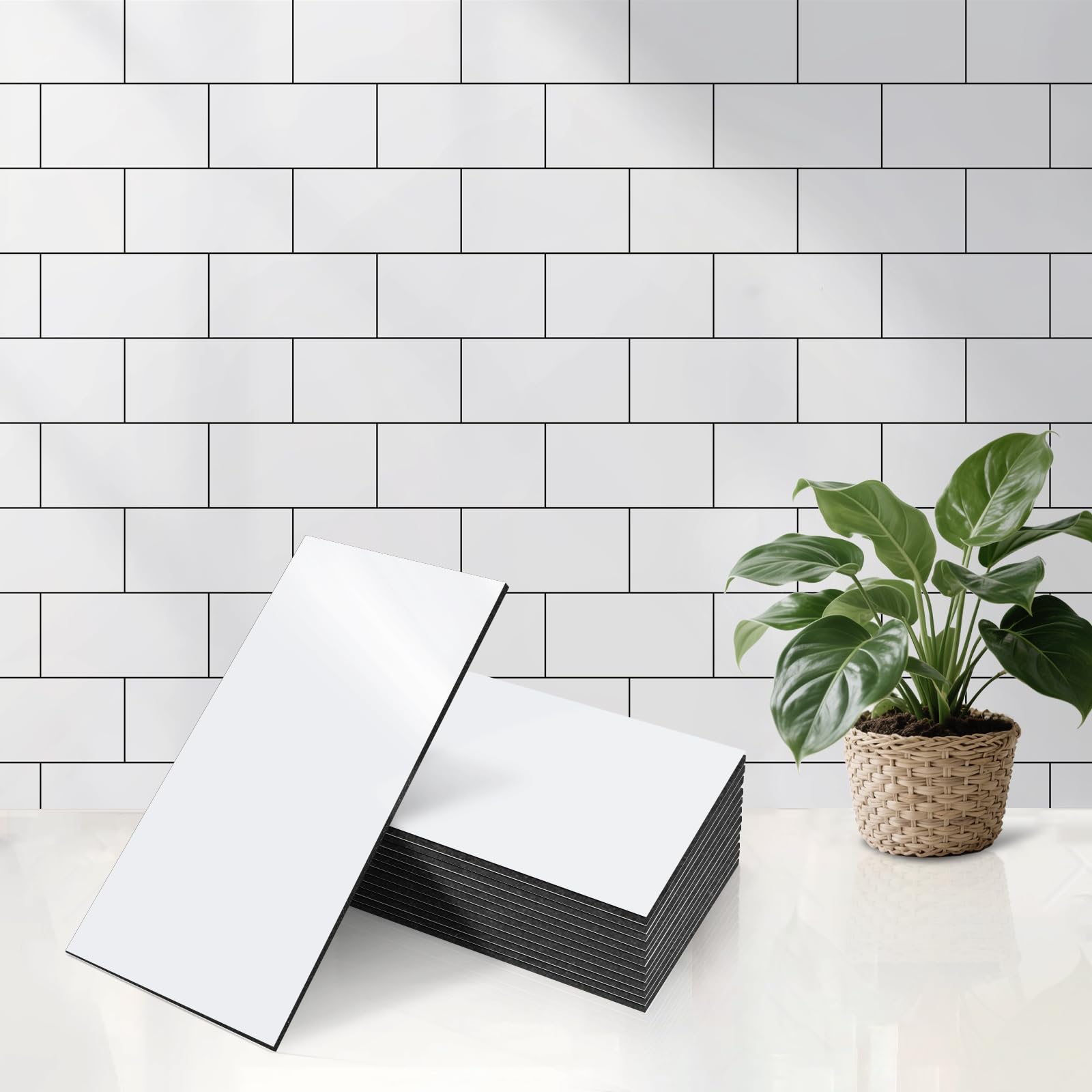 Photo 1 of practicalWs 100-Pieces Peel and Stick Backsplash for Kitchen?Waterproof PVC Shower Wall Tile for Bathroom?Glossy Pure White Ceramic Look Back Splash Self Adhesive Stick on Subway Tiles for Walls