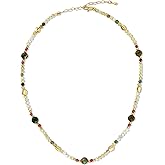 18K gold plated Blue Green Purple Amber Colored Nature Gemstone Quartz Crystal Bead Stone Healing FULLY ADJUSTABLE Statement Necklace Choker for Women by SNGIA, Colorful Beaded Strand Tennis Trendy Bohemian Preppy Retro Handmade Jewelry Gifts, Multicolor Vintage Unique Cute Baroque Summer Beach Fashion Nickle Free Accessories