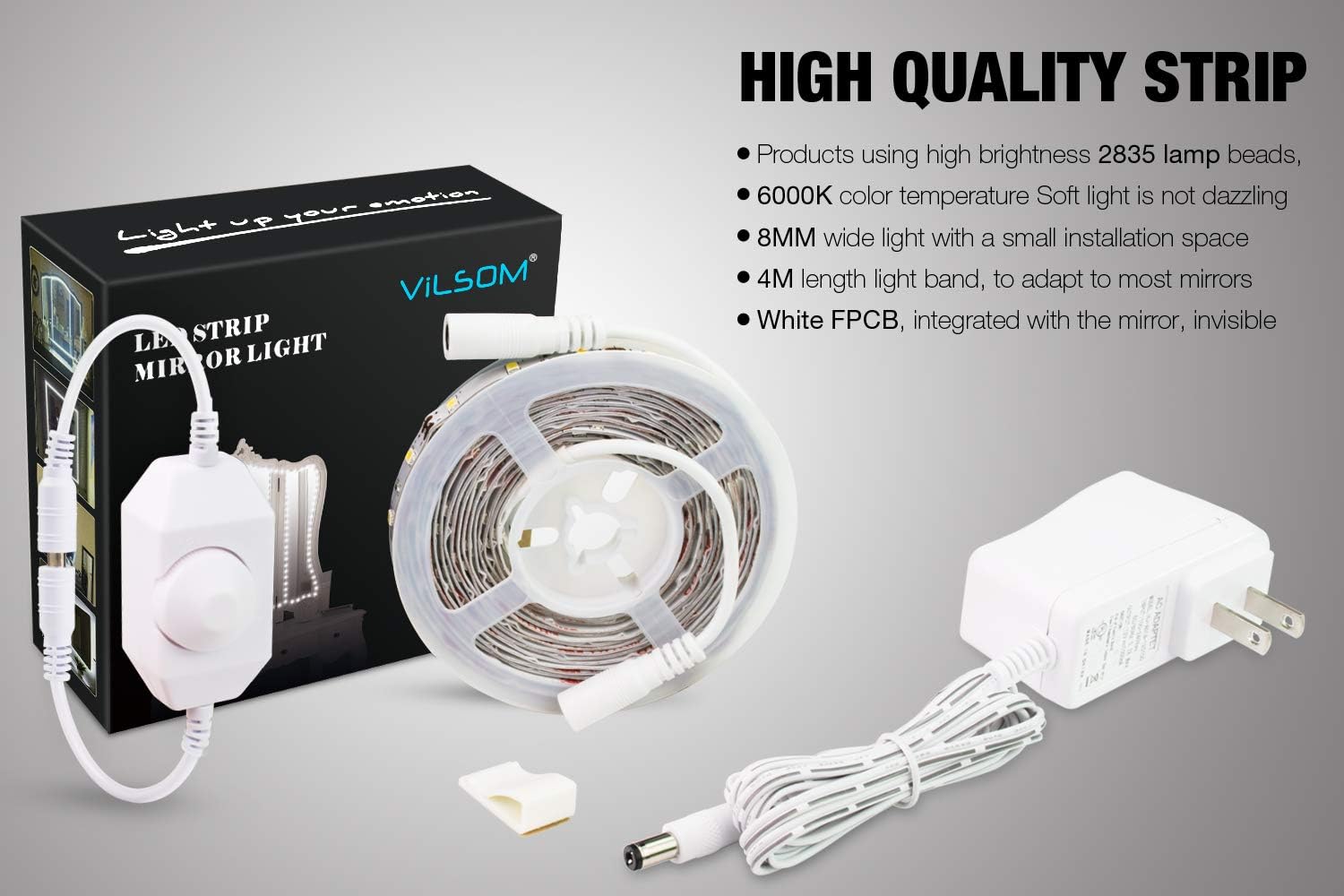 Led Vanity Mirror Lights Kit, ViLSOM 13ft/4M 240 LEDs Make-up Vanity Mirror Light for Vanity Makeup Table Set with Dimmer and Power Supply, Mirror not Included. - - 