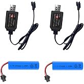 2 Pack 3.7V 500mAh Rechargeable Batteries with Dual Protection and USB Charger Cables, SM-2P plug Design, Universally Compatible with Various Remote Control Cars Trucks, Stunts, and RC Toys