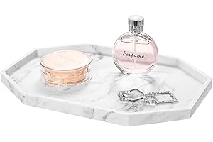 Shinowa Decorative Tray, Resin Bathroom Vanity Tray Octagon Perfume Tray Jewelry Ring Dish Tray for Bathroom Vanity Countertop Bedroom Dresser Living Room Table Kitchen Sink, Large, Gravel White