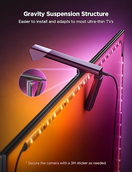 GOVEE TV BACKLIGHT 3 LITE WITH FISH-EYE CORRECTION FUNCTION SYNC TO 55-65 INCH TVS, 11.8FT RGBICW WI-FI LED STRIP LIGHTS WITH CAMERA, 4 COLORS IN 1 LAMP BEAD, VOICE AND APP CONTROL, ADAPTER