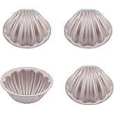 CHEFMADE Mini Madeleine Cake Pan Set, 3-Inch 4Pcs Non-Stick Spherical Shell Madeline Bakeware for Oven and Instant Pot Baking (Champagne Gold)