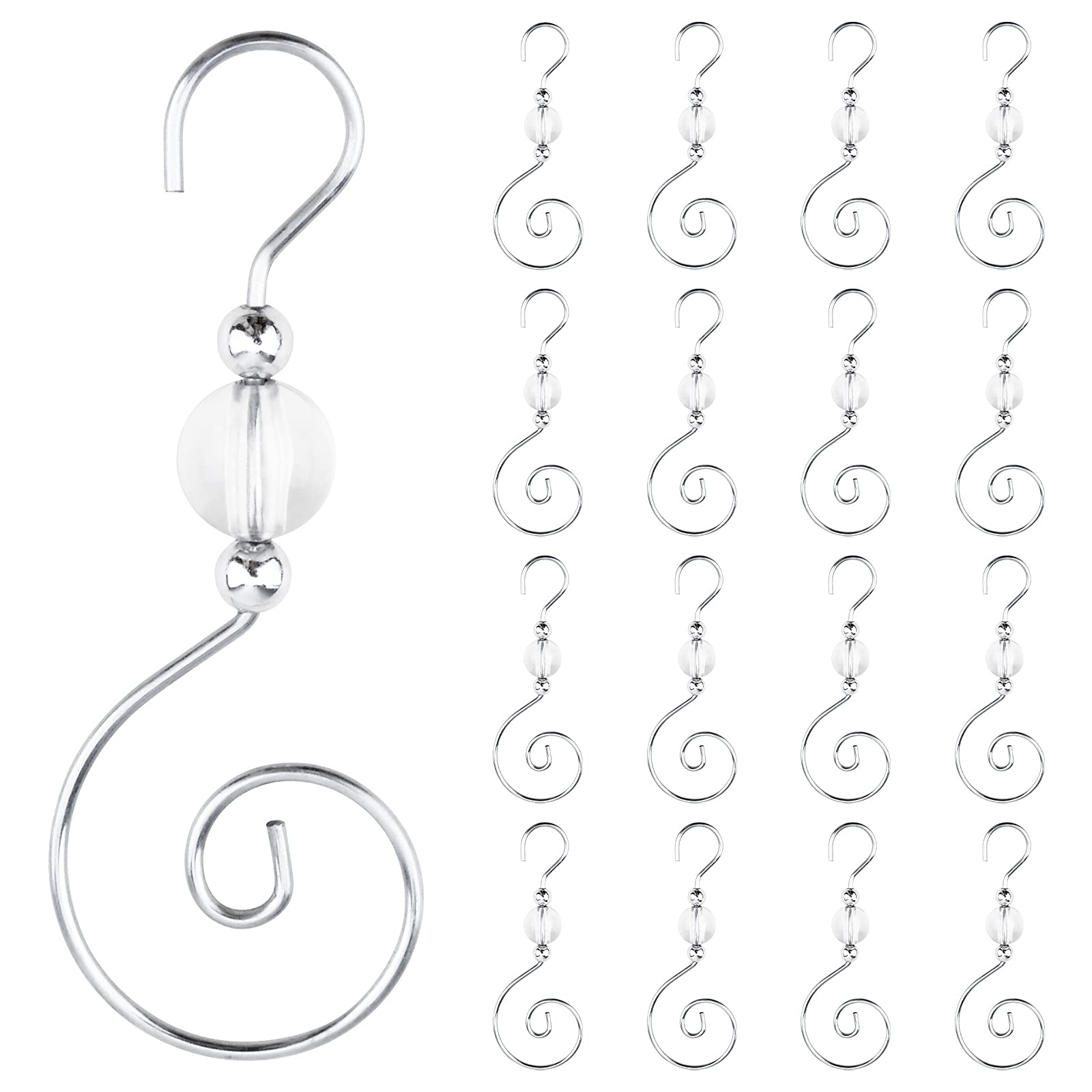INCREWAY Christmas Ornament Hooks, 30PCS Silver S-Shaped Hangers Hook Christmas Ornament Metal Hooks with Crystal Round Bead