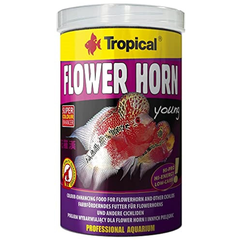FLOWER HORN YOUNG PELLET 1000ml / 380g - colour-enhancing food for young flowerhorns & cichlids, supports growth & vibrant colour
