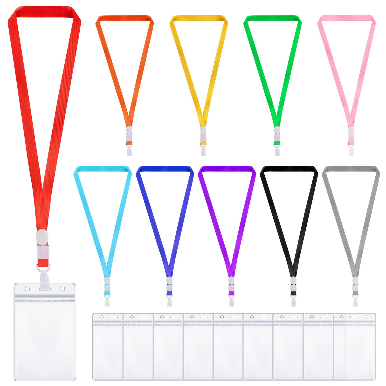 Medo 10 Pcs Lanyard with Card Holder, Badge Card Holder with Color Neck Lanyard Waterproof Transparent Badge Holder for Staff Students Business Cards ID Badges Key Offices School