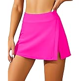 Women Swim Skirt Tummy Control Swimsuit Skirt with Built-in Shorts High Waisted Split Swim Bottom (Available in Plus)