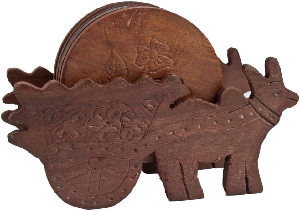 Handmade Handcarved-Wooden coasters Bull Cart Shape-WC618326