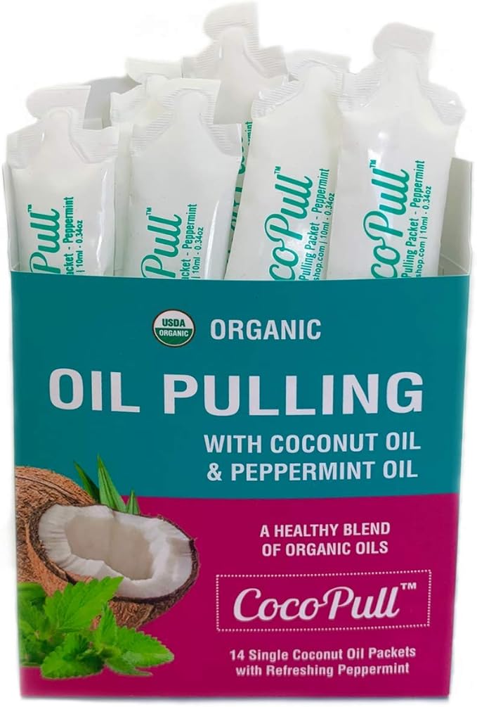 CocoPull Organic Oil Pulling with Coconut Oil and Peppermint Oil for Healthy Teeth and Gums