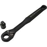 KLEIN TOOLS 65408ADP KNECT (M) Pass Through Ratchet and 3/8-Inch Socket Adapter Set, 90-Tooth Wrench for Extended Threaded Rods, Compact and Comfortable Grip, Traditional Socket Compatibility