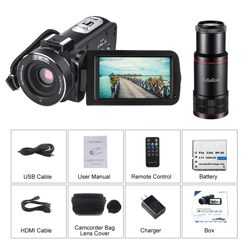 CofunKool Camcorder Video Camera Recorder 16X Digital Zoom IR Night Vision with Monocular Remote Control