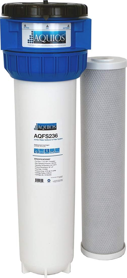 Aquios® AQFS236 Jumbo Full House Water Softener and Filter System, Built-in Bypass & Shut-Off Valve