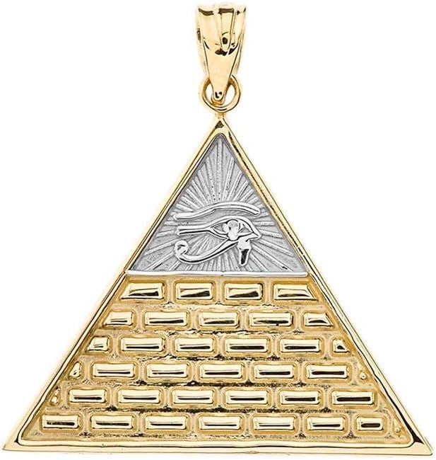 Claddagh GoldTwo Tone 10K Yellow and White Gold Egyptian Eye of Horus Pyramid All Seeing Eye of Providence Pendant - Pendant Only