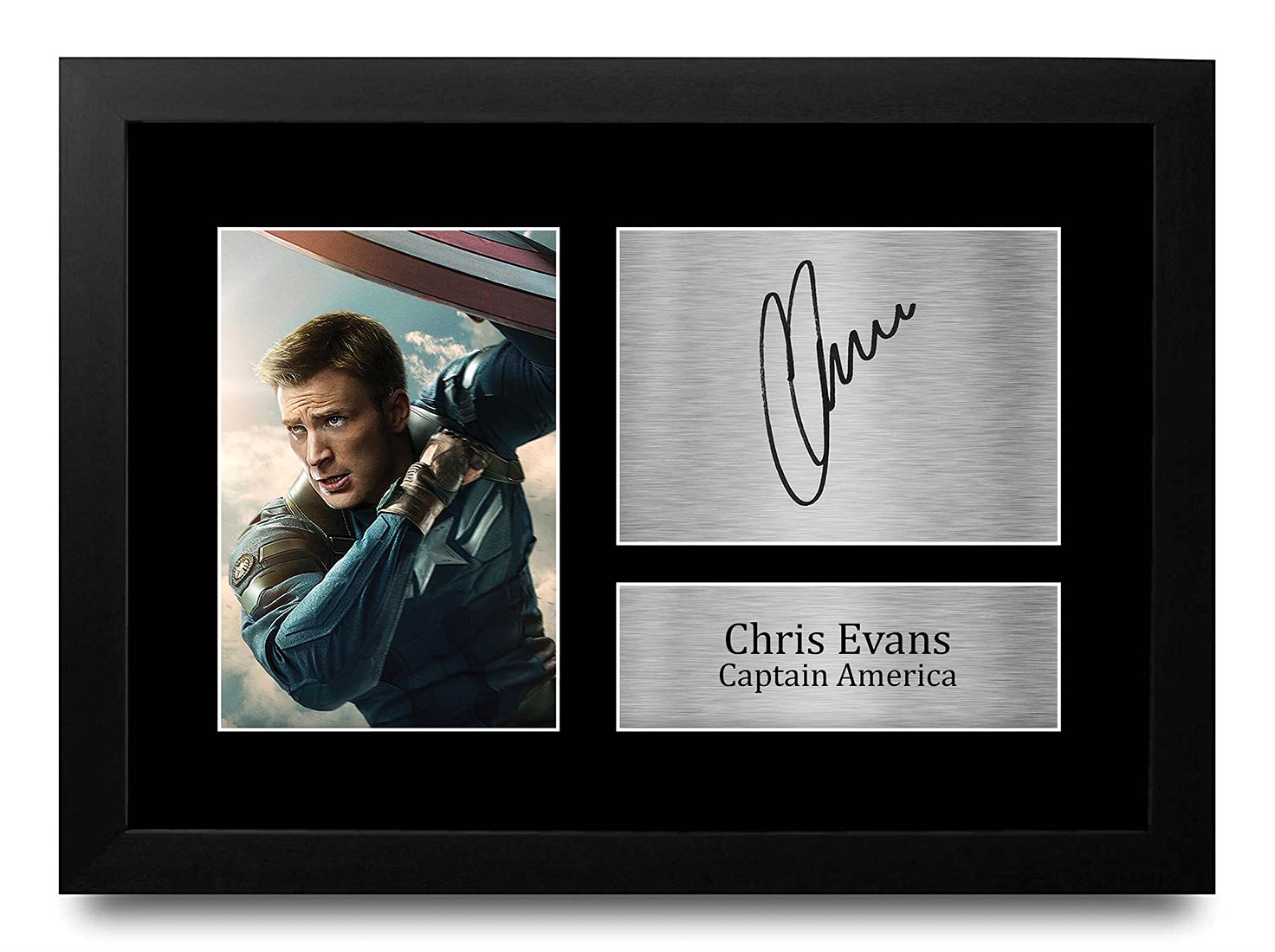 HWC Trading FR Chris Evans Gift Signed FRAMED A4 Printed Autograph Captain America The Avengers Gifts Print Photo Picture Display