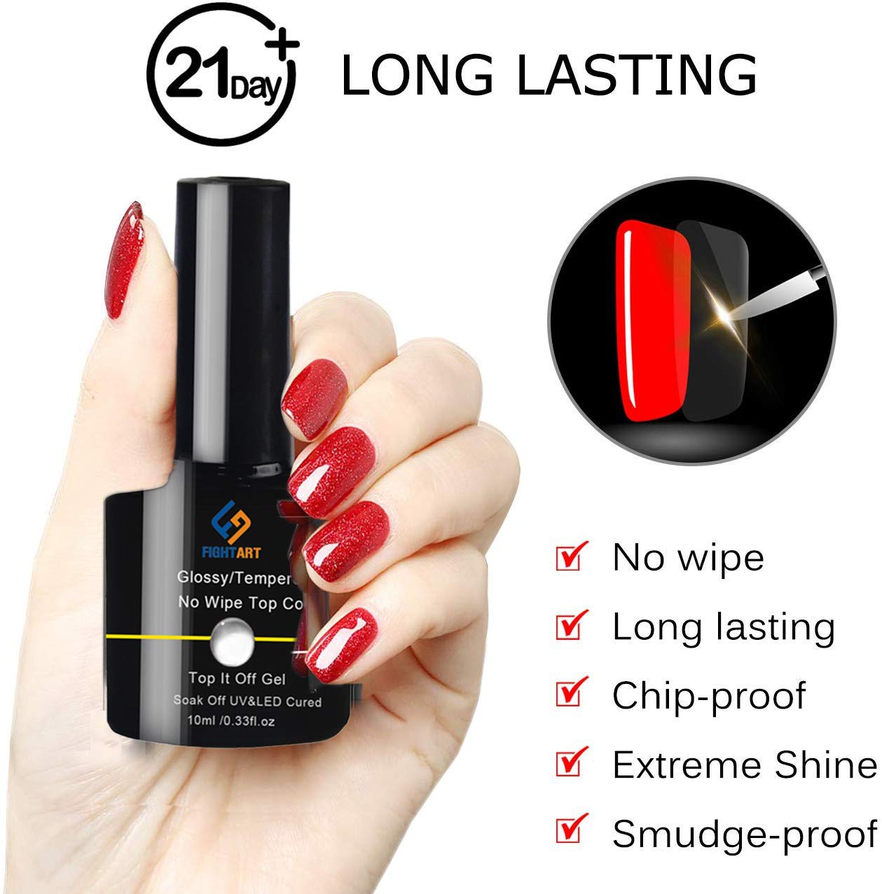 Matte Top Coat High Gloss Base Gel Nail Polish Set No Wipe UV LED Soak Off Varnish 3Pcs with 1pc Mirror Powder Glitter by FIGHTART : Beauty