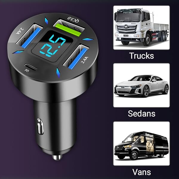 RDRKR 66W 4-PORT CAR CHARGER – PD & QC 3.0 FAST CHARGING CIGARETTE LIGHTER ADAPTER, DUAL TYPE-C + DUAL TYPE-A PORTS COMPATIBLE WITH IPHONE, ANDROID & TABLETS