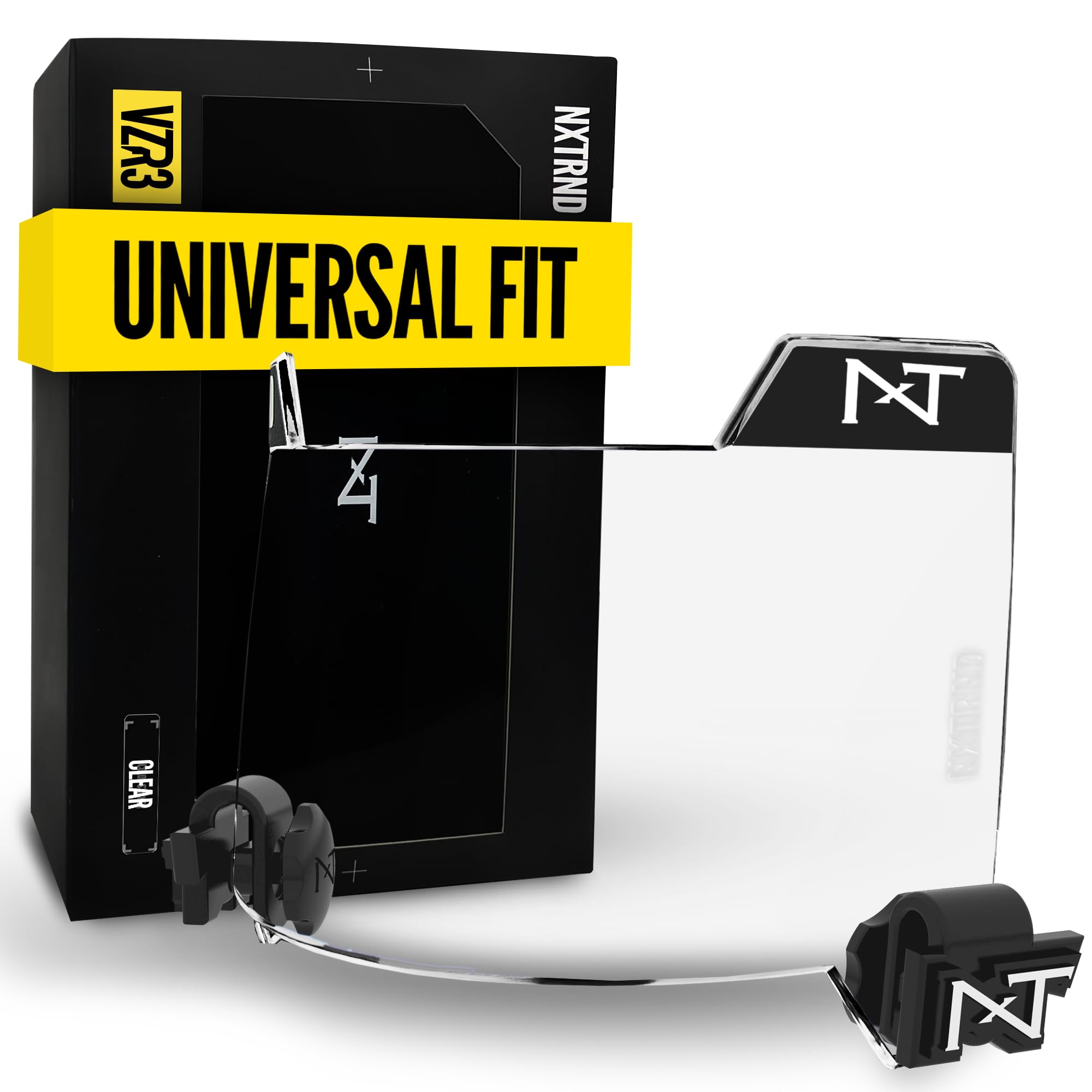 Nxtrnd VZR3 Curved Football Visor, Professional Football Helmet Visor, Shield Fits Youth Football Helmets & Adult Football Helmets, Includes Visor Clips, Decal Pack, & Cleaning Cloth (Clear)