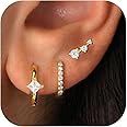 Gold/Silver Earrings for Women Trendy Jacket Studs Earrings Stack 14k Gold Plated Small Hoop Huggie Earring Sets for Multiple Piercing Everyday Ear Cartilage Earring - Gold Jewelry Gifts For Women