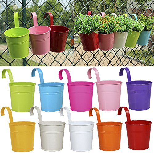 World Pride 10x Metal Iron Hanging Flower Pots Balcony Garden Plant
