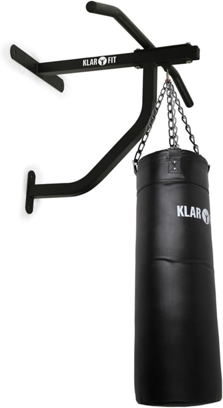 Klarfit Big Punch • Pull-up Bar Boxing Bag Combo • Sand Sack Suspension • Beveled Bar • Punching Bag • 80 x 30 cm Hit Zone • 350 kg Load • Strength Training • Home Training • Black or Silver