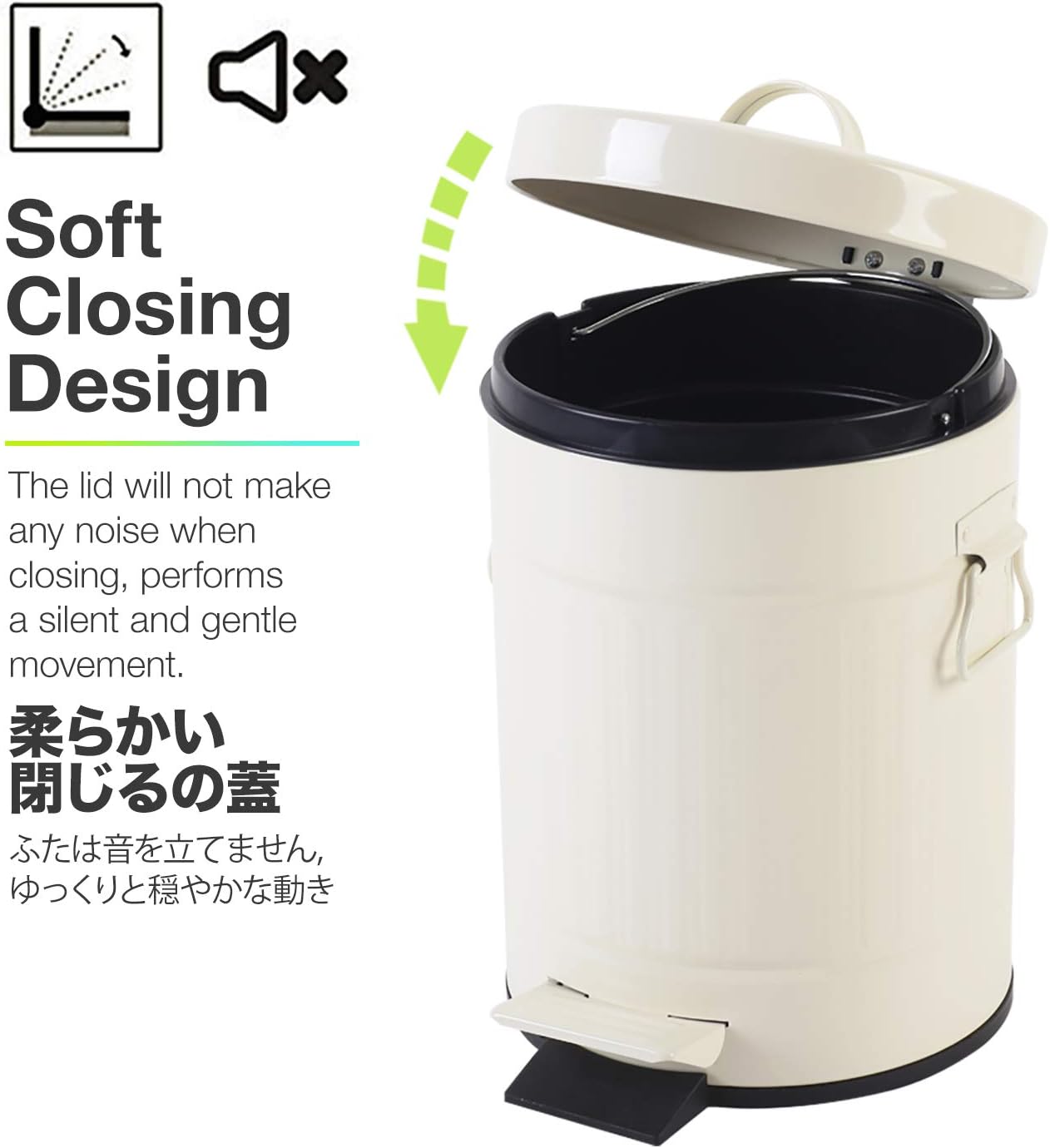 Bathroom Bin with Lid, Small White Wastebasket for Home Bedroom With Lid Round, Soft Close - Image 4