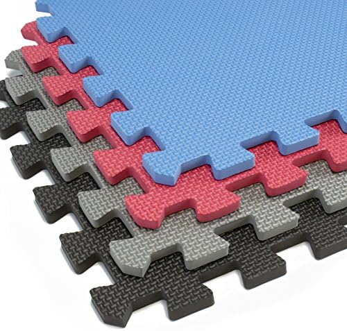 Interlocking Foam Mats With Borders | Thick EVA Exercise Flooring | Soft &amp; Non Toxic Kids Play Tiles | Puzzle for Children &amp; Baby Room | Yoga Squares Babies Garage Gym Fitness Board (Gray)