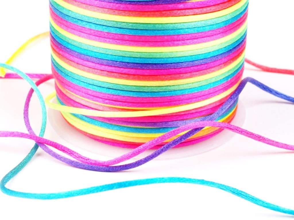 Angel Malone 10 Mtrs. X 2mm Premium Quality Kumihimo Rattail Satin Cord Jewellery Making - UK Seller (Rainbow)