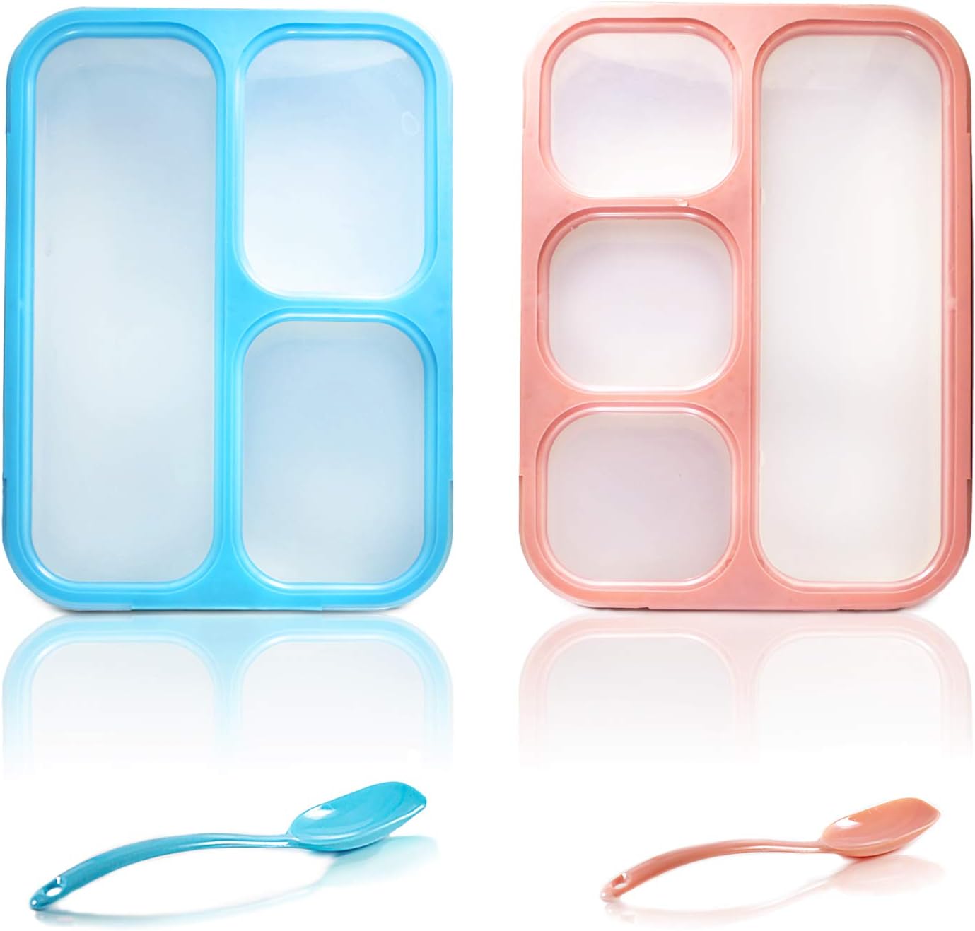 Krama Fresh - Bento Lunch Box Kids 34 Oz, 3 and 4 Compartment, Lunchbox Containers for Boys, Girls, Adults, Teens, Leak-proof Food Storage, Microwave Dishwasher Safe, BPA Free, Set of 2 Pink Blue