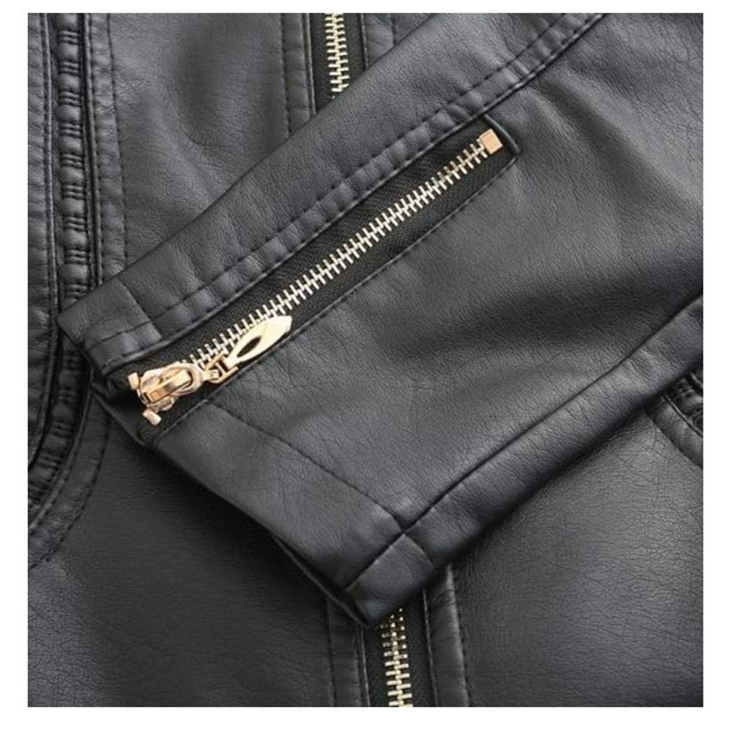 fnemo Nueva Chaqueta de Cuero sintético con Cuello Alto para Mujer Chaquetas