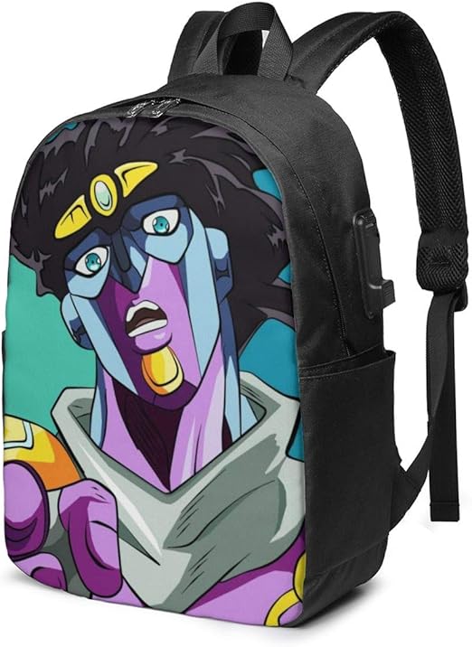 Anime JoJo's Bizarre Adventure Laptop Backpack with USB Charging Port Headphone,Large Capacity