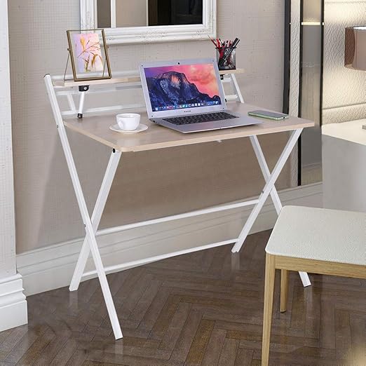 【US Fast Shipment】 Folding Computer Desk, 2 Layer Folding