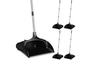 Maxcheck 4 Pcs 37 Inch Lobby Dust Pan Bulk Upright Lobby Dust Pan Plastic Commercial Dustpan with Long Handle Upright Standing Dustpan Heavy Duty for Office Home Indoor Outdoor Use (Black)