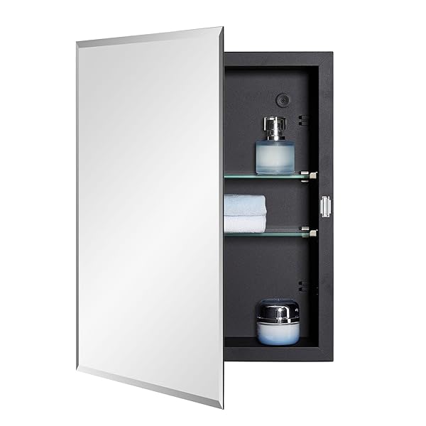 IDYLLOR BLACK BATHROOM MEDICINE CABINET WITH BEVELED EDGE...