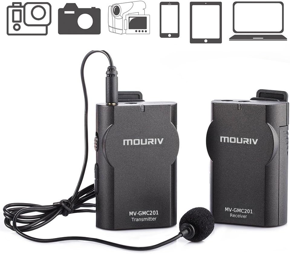 Mouriv MV-GMC201 Wireless Lavalier Microphone System Compatible with/iPhone 8 8 Plus 7 7 Plus 6 6s/Smartphone,Canon 6D 600D/Nikon D800 D3300/Sony A6 A9/DSLR/GoPro Hero4 Hero3 Hero3+ Action Cameras
