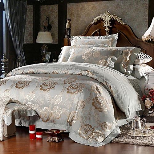MIFE TEXTILE Bedding Collection, European Royal Series Luxury Tribute Silk Satin Bedding Set KING/QUEEN Size (QUEEN, 22)