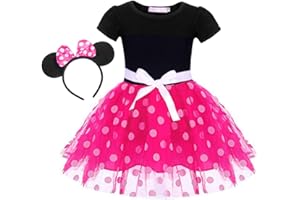 WonderBabe Toddler Girl Polka Dots Fancy Dress Up Costume Princess Minnie Birthday Party Tulle Dresses with Ears Headband