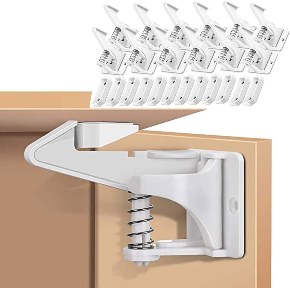 DIWUJI 12Pcs Child Safety Cupboard Locks Invisible Adhesive No Drilling White