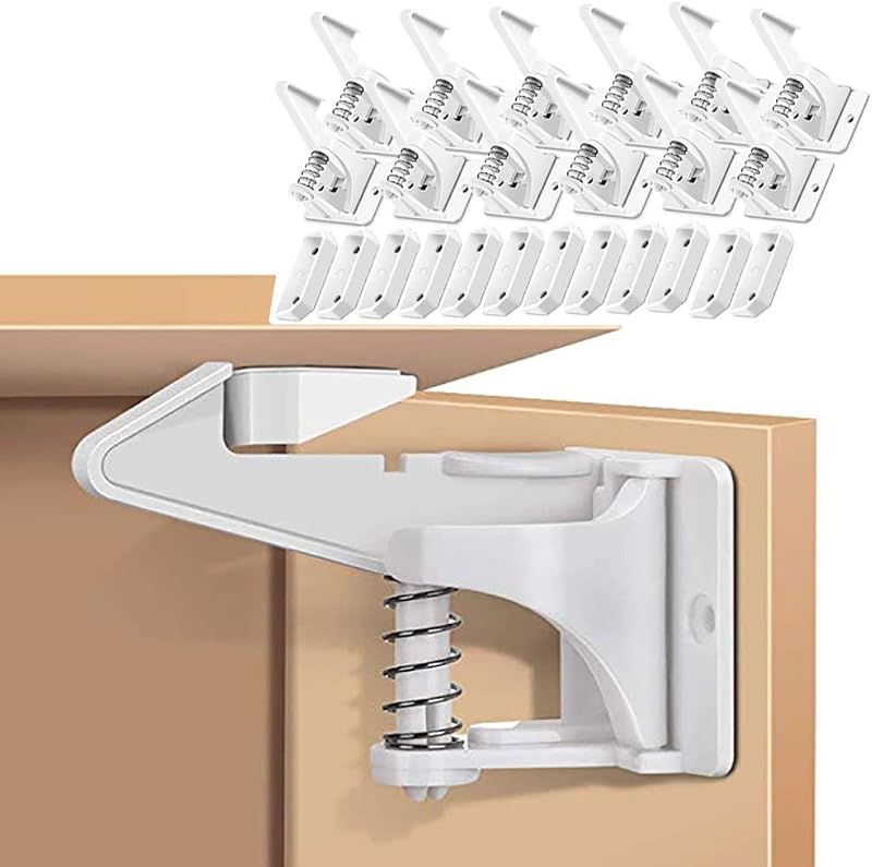 DIWUJI 12Pcs Child Safety Cupboard Locks Invisible Adhesive No Drilling White