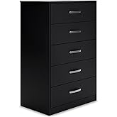 Signature Design by Ashley Finch Modern 5 Drawer Chest of Drawers with Ball-bearing Construction and Safety Stop, Black