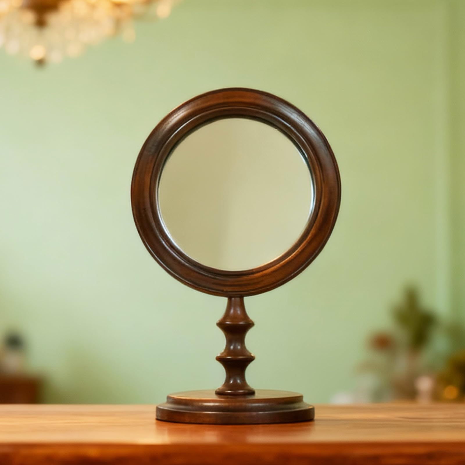 Photo 1 of HuiDao Vintage Makeup Mirror for Tabletop, 100% Solid Wood Frame Table Vanity Mirror with Stand for Vanity Table, Desk Mirror for Bedroom Living Room Retro Decor