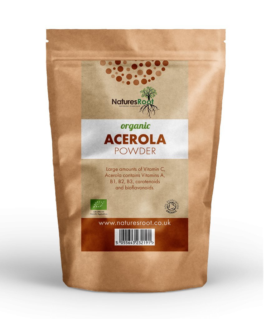 Natures Root Organic Raw Acerola Powder 500g - Vitamin C | Cherry Extract | Freeze Dried | GMO Free