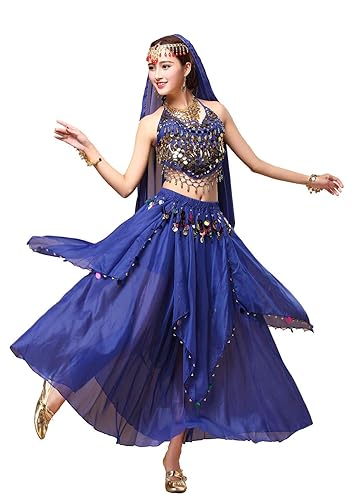 ORIDOOR Women Belly Dance Dress Set Crop Top Padded Bra Top Sparkling Belly  Dance Chiffon Skirts with Coins 5-Piece Outfit 02 Royal Blue  in Kenya |  Whizz Women's Halloween Costumes