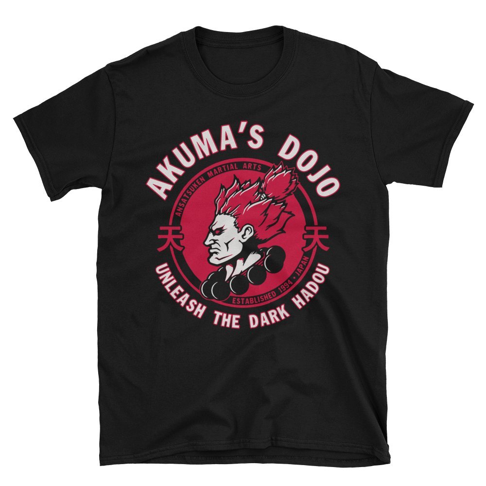 Akumas Dojo T-shirt Street Fighter Gamer Tee Dtg Printed Black
