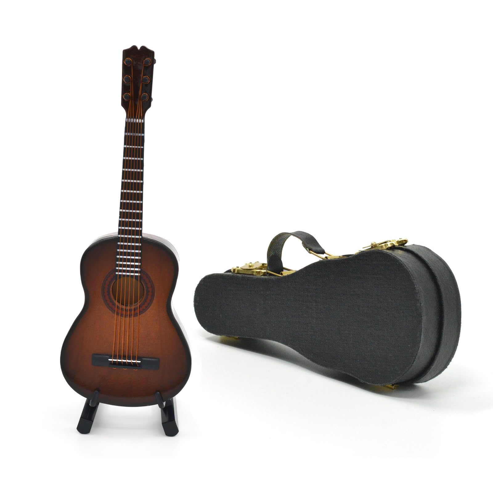 Musiin Miniature Guitar with Stand and Case, 13cm Mini 6 Strings Brown Classic Guitar Musical Instruments Miniature Guitar Model Home Decoration(Brown Classic)